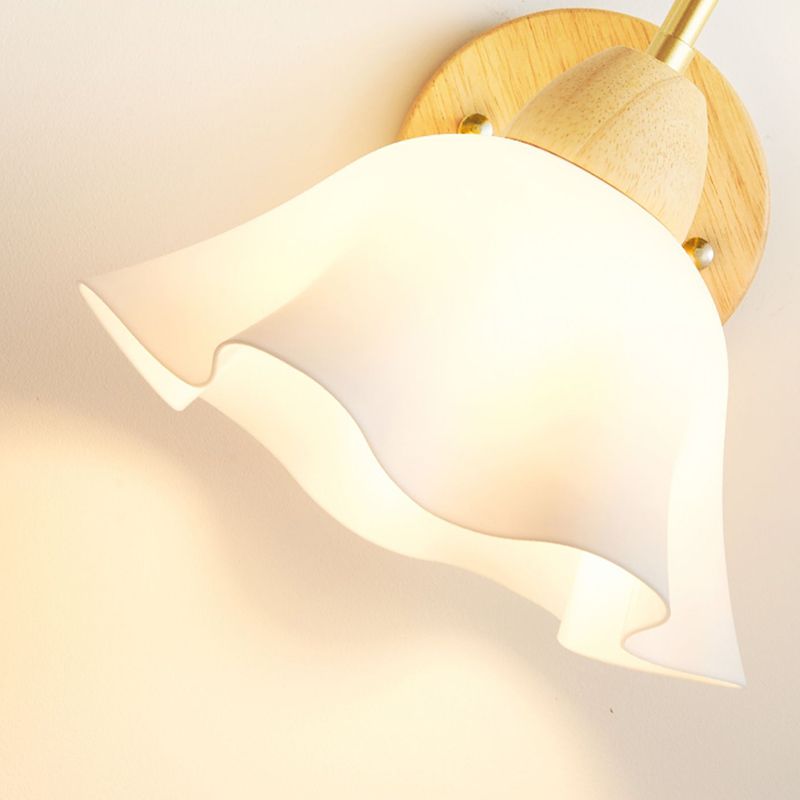 Modern Wood Geometric 1-Light LED Wall Sconce with White Acrylic Shade - 110V-120V
