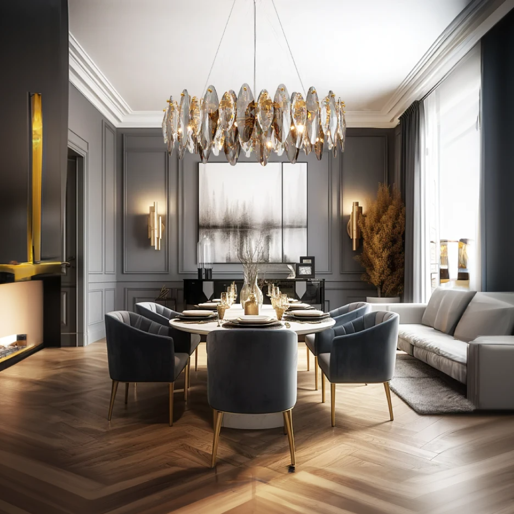 Marilyn Crystal Chandelier LED Elliptical Glass/Metal Gold Living Room