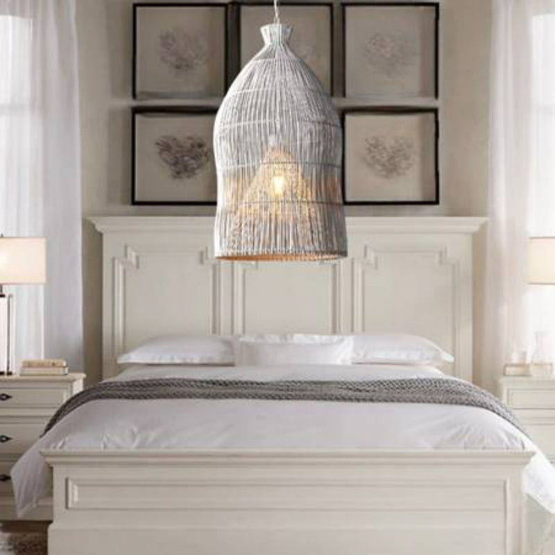 Muto Design Birdcage LED Pendant Light Black/White Metal/Rattan Bedroom/Living Room