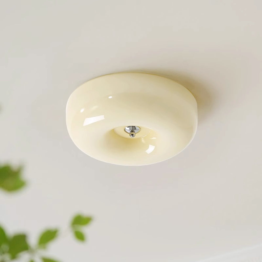 Hailie Design Simple Flush Mount Ceiling Light Cream Glass Bedroom
