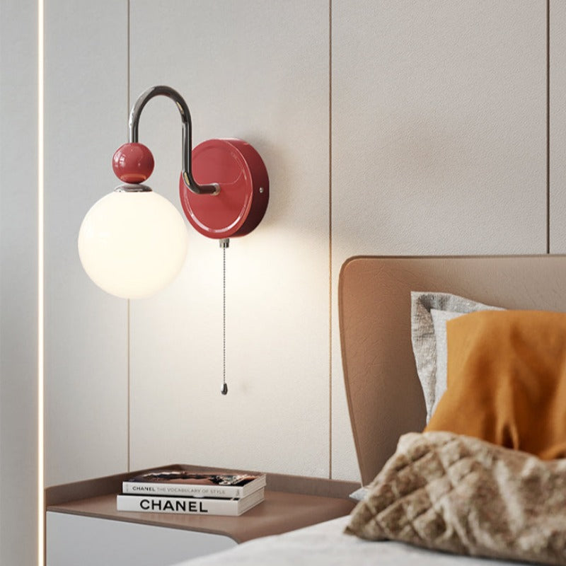 Morandi Modern LED Indoor Wall Lamp Red/Coffee Metal/Glass Bedroom