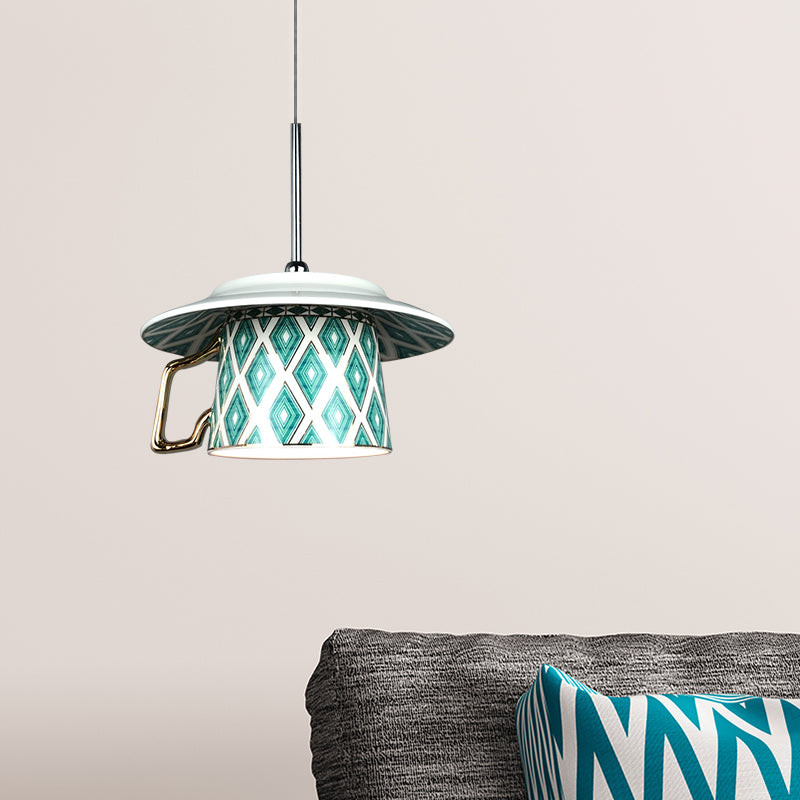 Hailie Vintage Argyle Pattern Cup Ceramic Pendant Light Bedroom