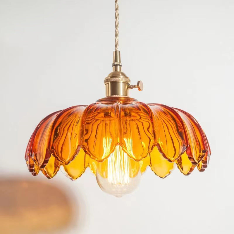 Hailie Retro LED Pendant Light Colourful Glass/Metal Flower Dining Room