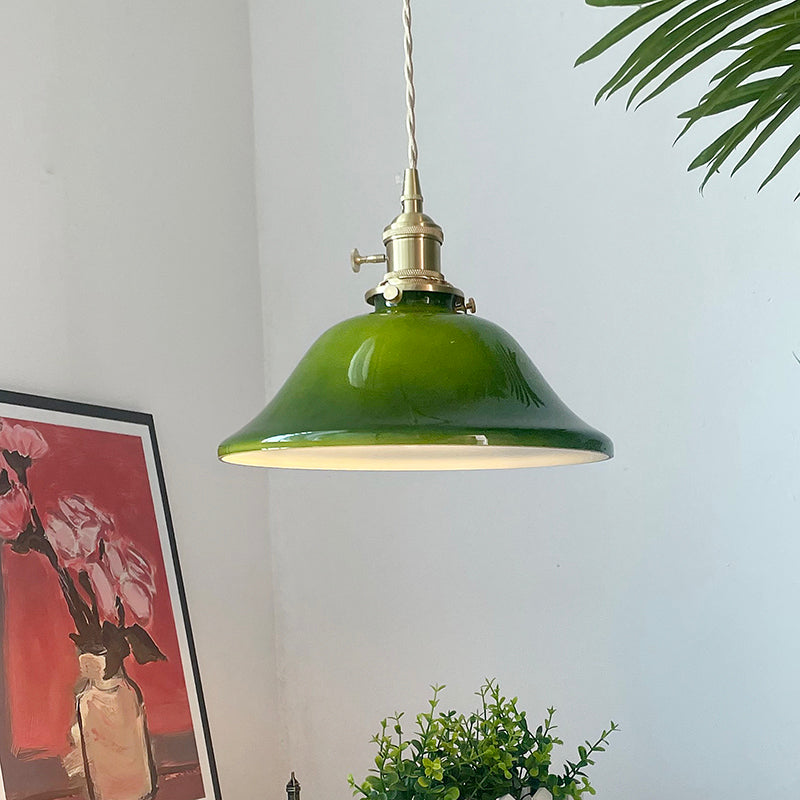Hailie Rustic Vintage LED Pendant Light Green Copper Glass Dining Room