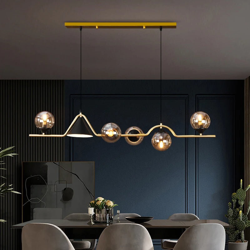 Edge Modern LED Pendant Light Black/Gold Glass Living Room/Bedroom