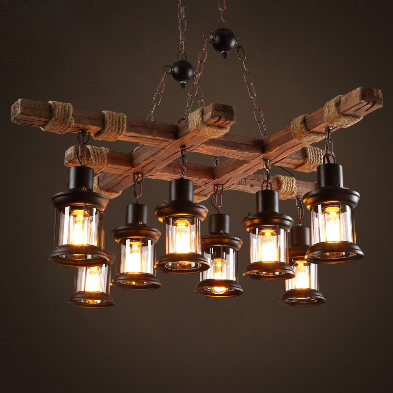 Austin Industrial LED Classical Chandelier Wood Glass Living Room