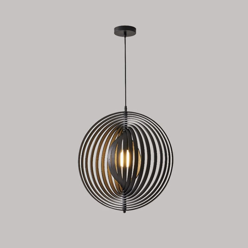 Muto Japanese LED Pendant Light Black/Gold Wood Bedroom/Bar