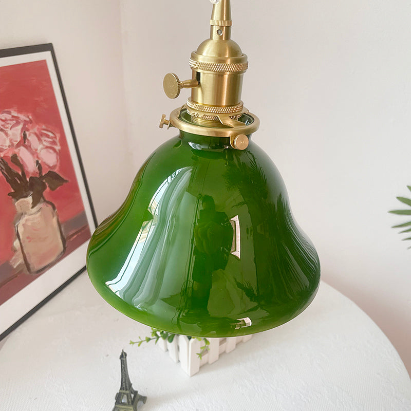 Hailie Rustic Vintage LED Pendant Light Green Copper Glass Dining Room