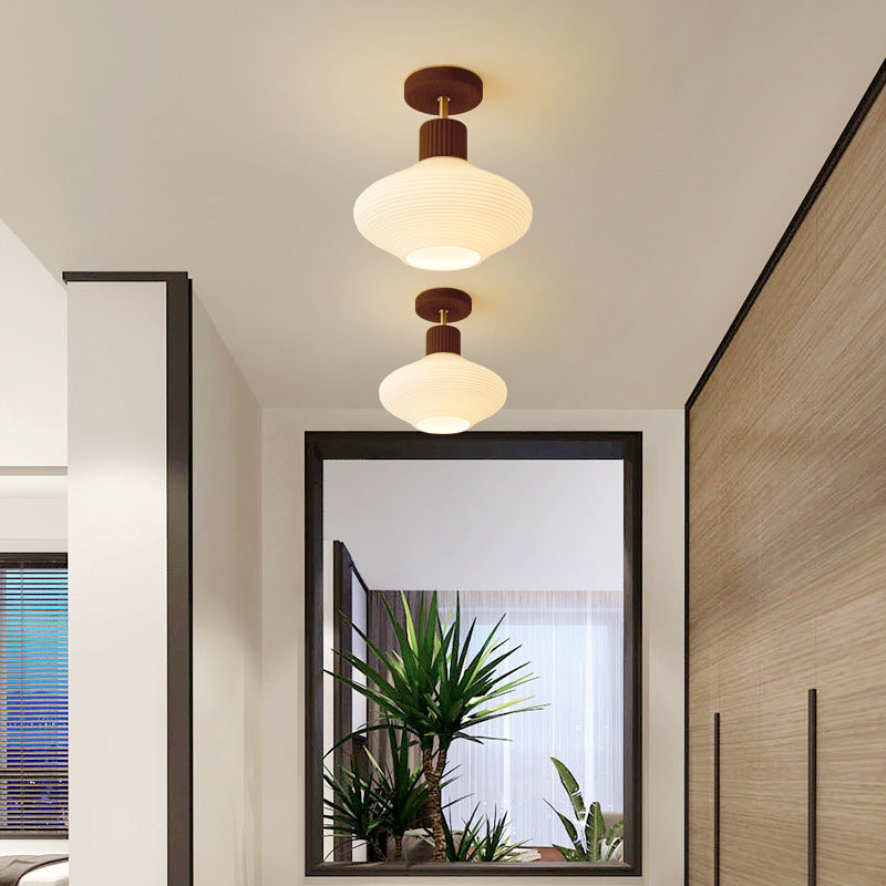 Lily Minimalist Flush Mount Ceiling Light Wood/Walnut Hallway