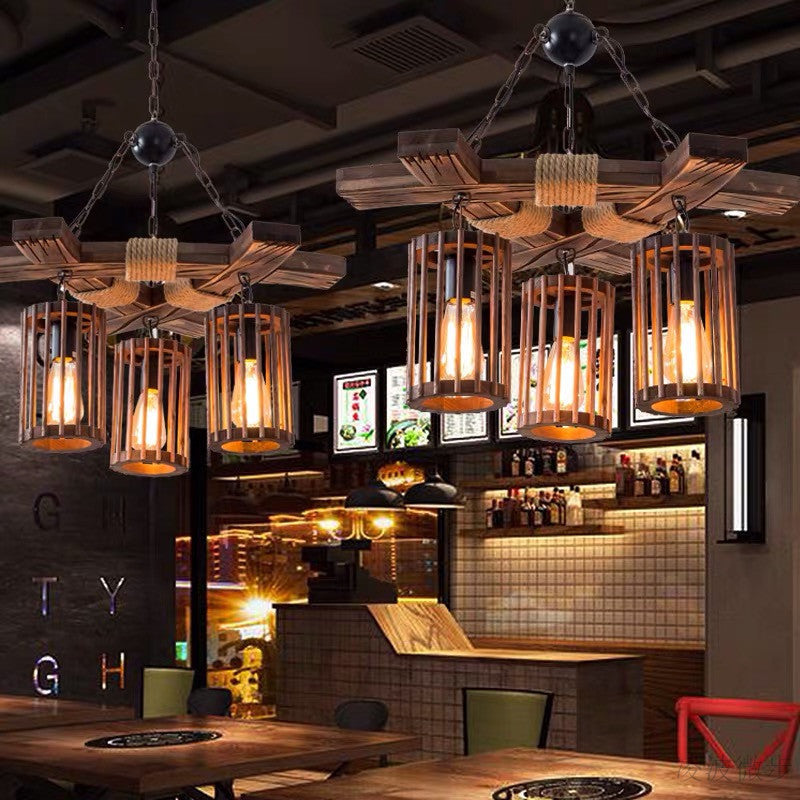 Austin Retro LED Chandelier Wood Restaurant/Living Room/Bar