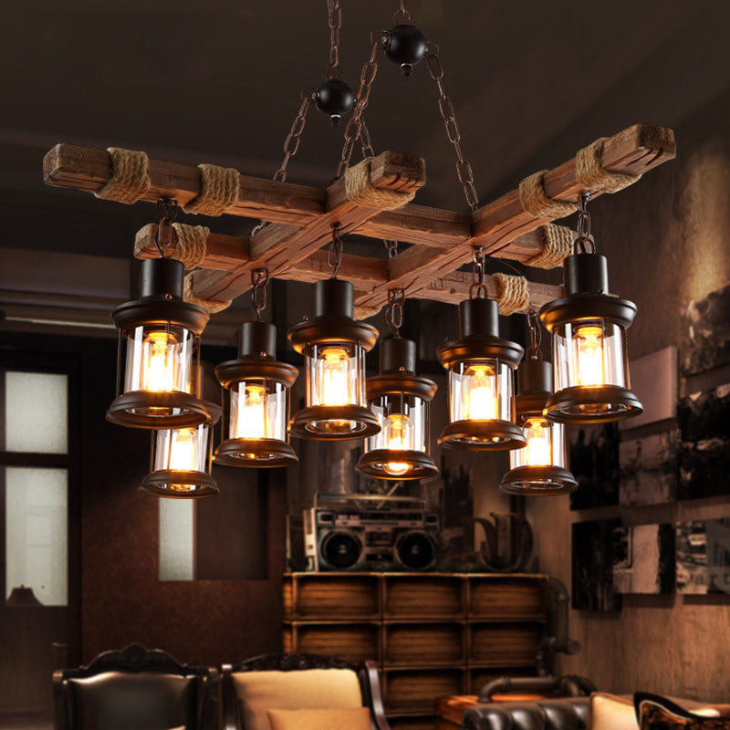 Austin Industrial LED Classical Chandelier Wood Glass Living Room