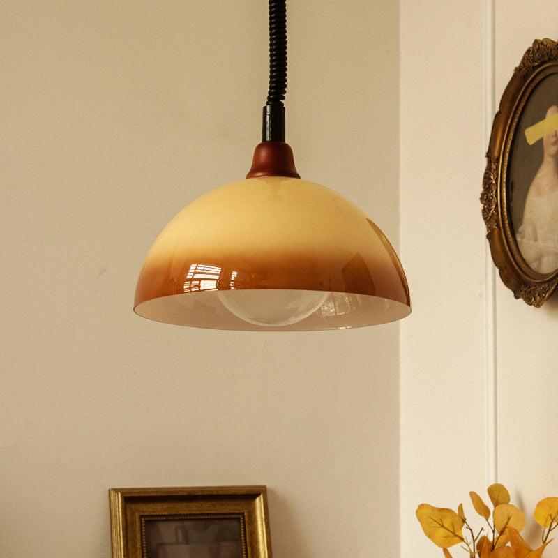 Hailie Retro LED Round Pendant Light Adjustable Brown Dining Room