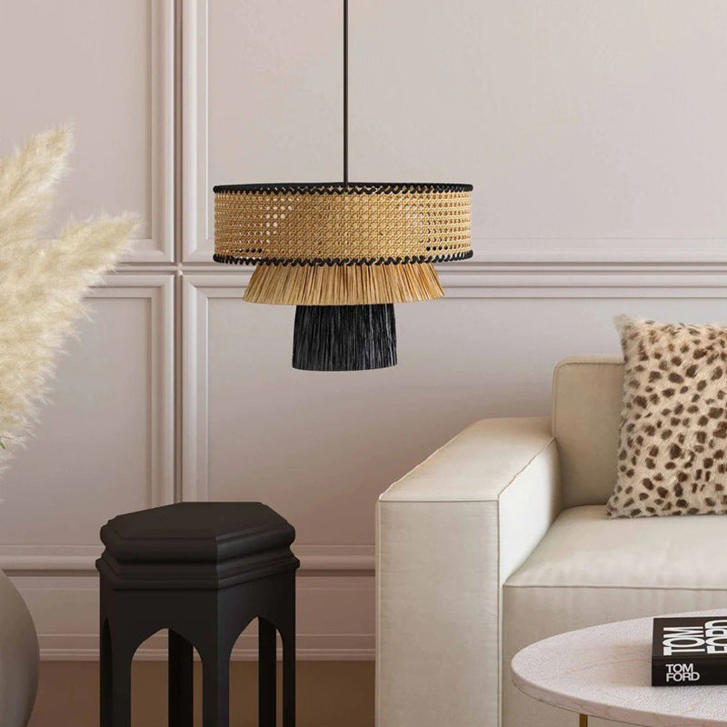 Ritta Modern LED Pendant Light Black Rattan Bedroom/Living Room