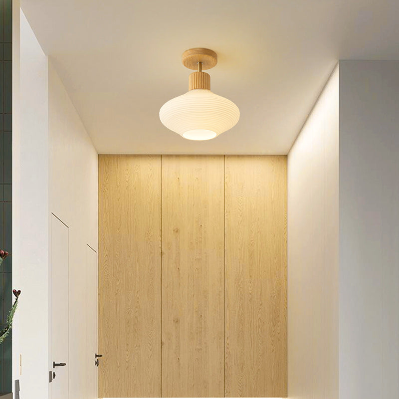 Lily Minimalist Flush Mount Ceiling Light Wood/Walnut Hallway