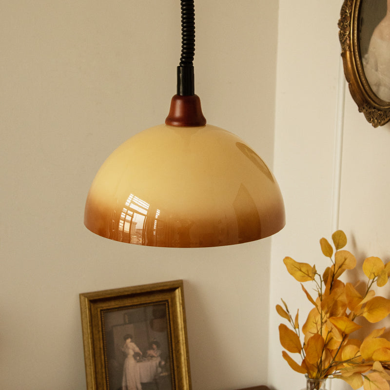 Hailie Retro LED Round Pendant Light Adjustable Brown Dining Room