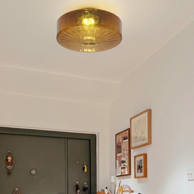 Hailie Modern Round Flush Mount Ceiling Light Brown Metal/Glass Kitchen/Living Room