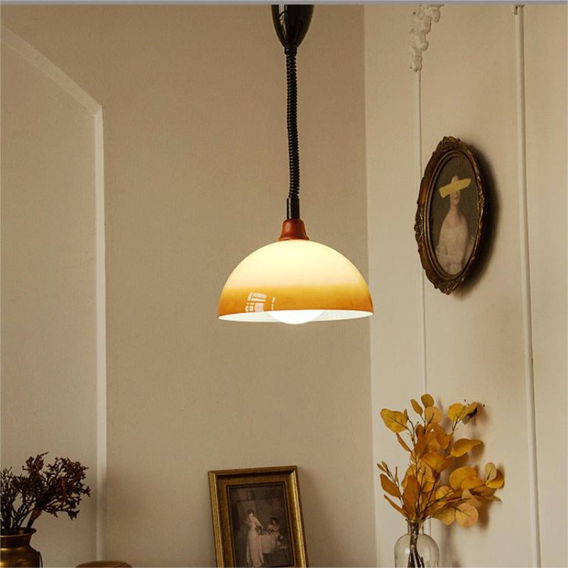 Hailie Retro LED Round Pendant Light Adjustable Brown Dining Room