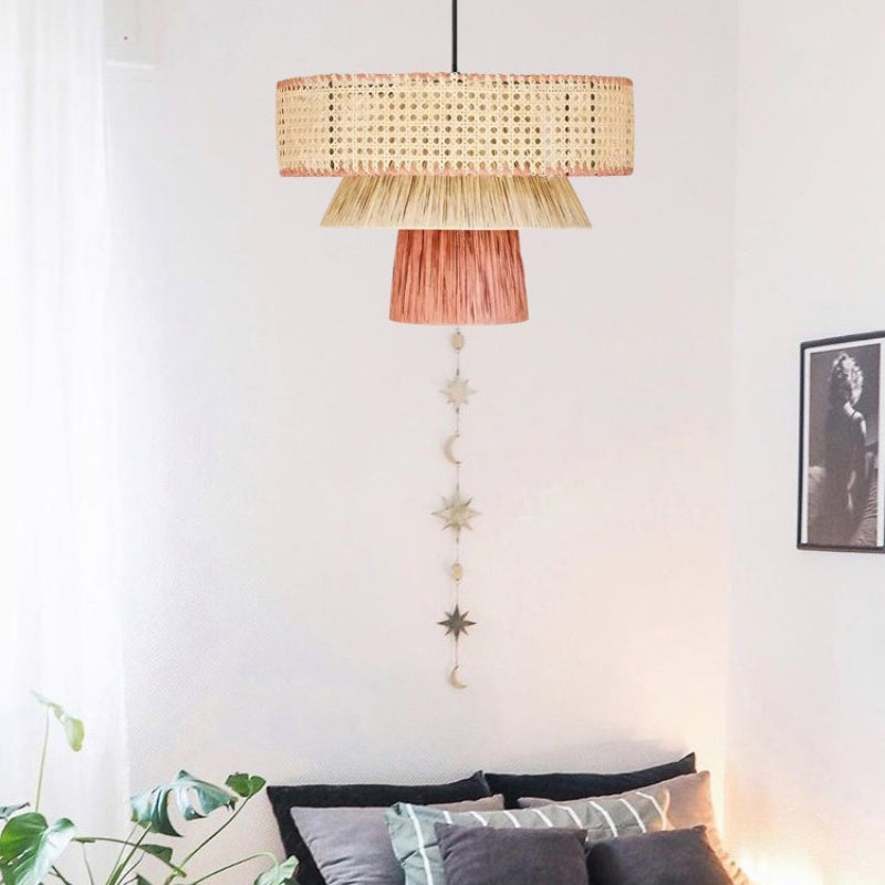 Ritta Modern LED Pendant Light Black Rattan Bedroom/Living Room