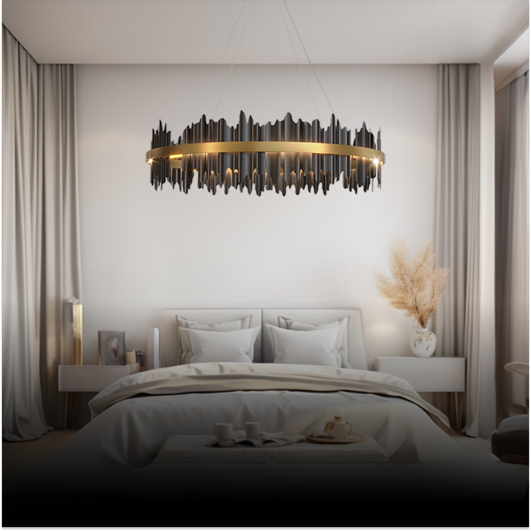 Marilyn Industrial Chandelier Cylindrical Metal Black Gold Living Room
