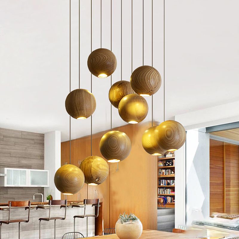 Ozawa Pendant Light Globe Minimalist Cluster Wood Kitchen Island