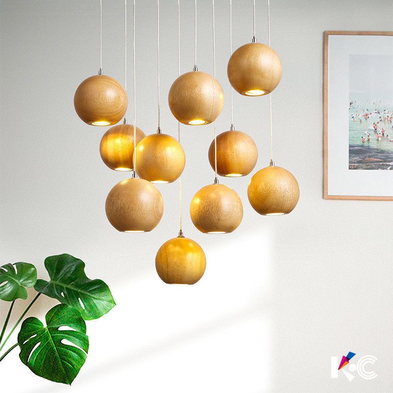 Ozawa Pendant Light Globe Minimalist Cluster Wood Kitchen Island