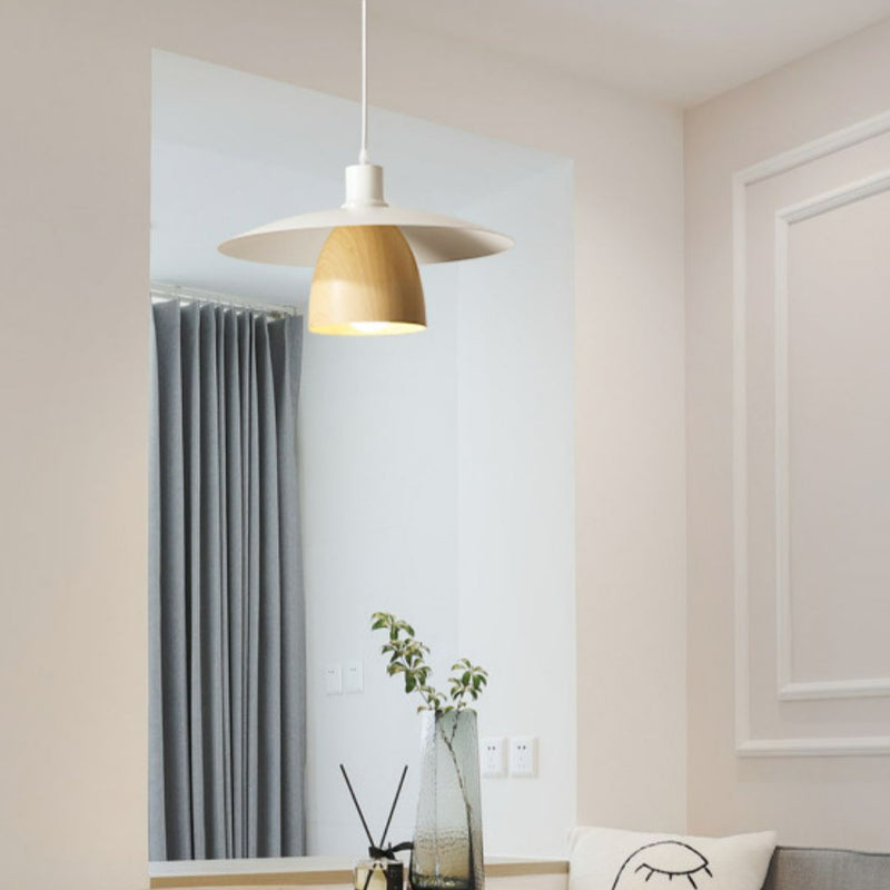 Morandi Modern LED Pendant Light White Wood Metal Bedroom