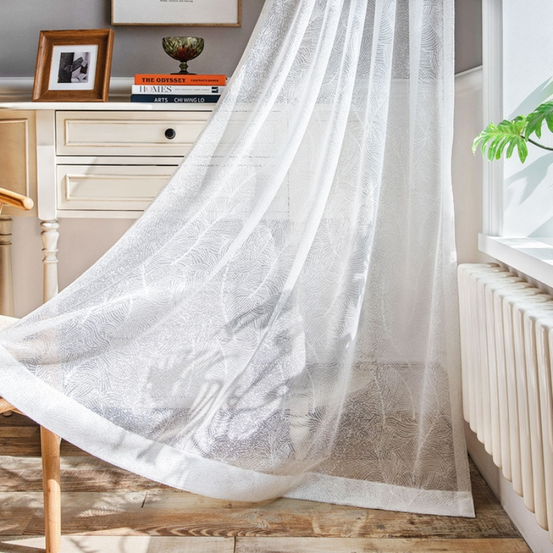 Mia Leaf Pattern Sheer Curtains Pleated