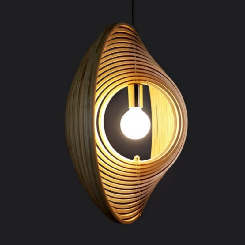 Muto Japanese LED Pendant Light Black/Gold Wood Bedroom/Bar