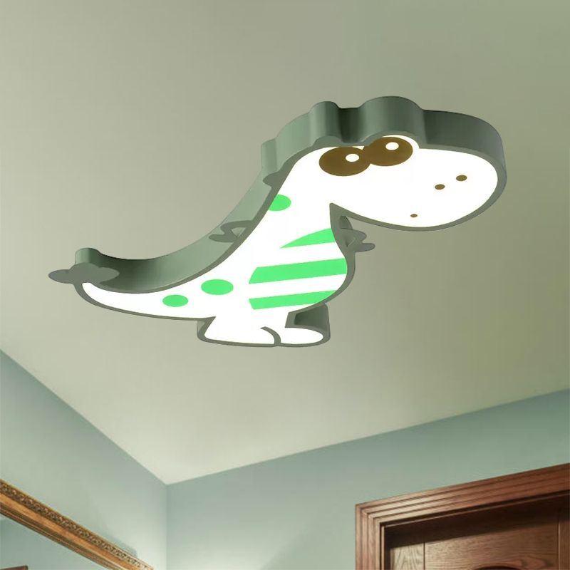 Freja Modern Cute Dragon Acrylic Children Flush Mount Ceiling Light, Green/Pink