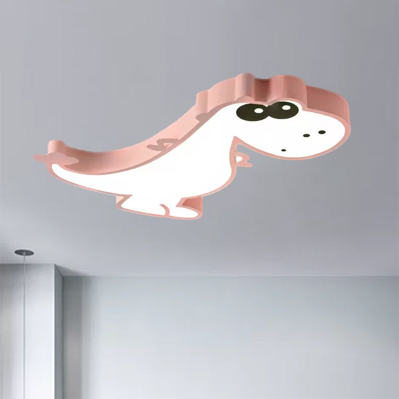 Freja Modern Cute Dragon Acrylic Children Flush Mount Ceiling Light, Green/Pink