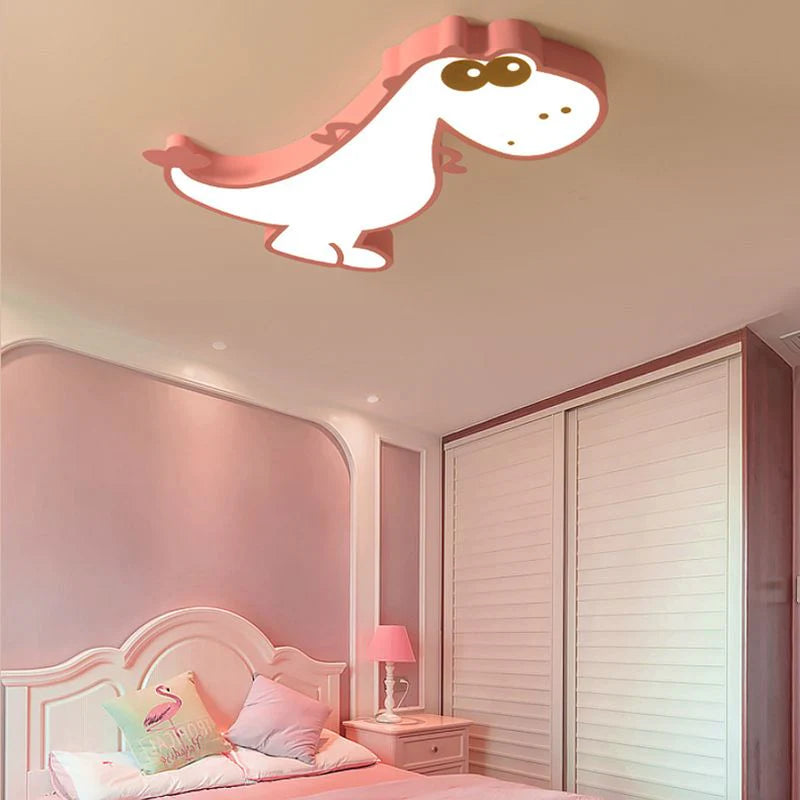 Freja Modern Cute Dragon Acrylic Children Flush Mount Ceiling Light, Green/Pink