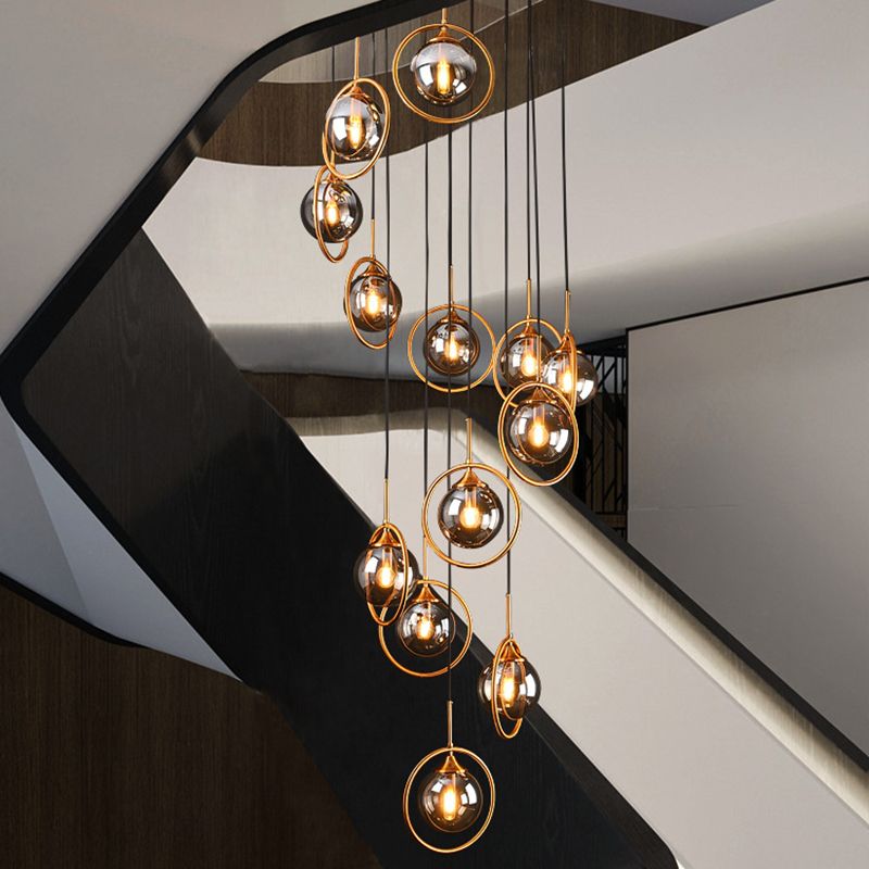 Hailie Modern Spiral Ball Glass Staircase Chandelier