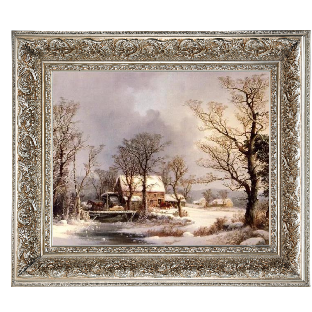 Winter in the Country, The Old Grist Mill-Vintage Wall Art Prints Decor For Living Room