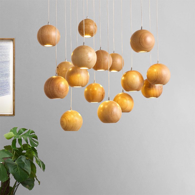 Ozawa Pendant Light Globe Minimalist Cluster Wood Kitchen Island