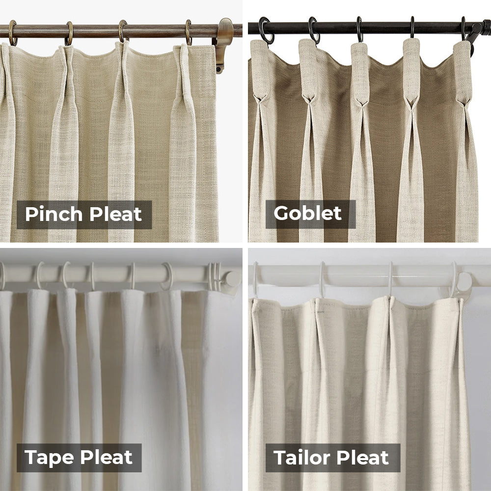 Loomy Linen Drape Pleate White Blackout Curtain, 3 Color