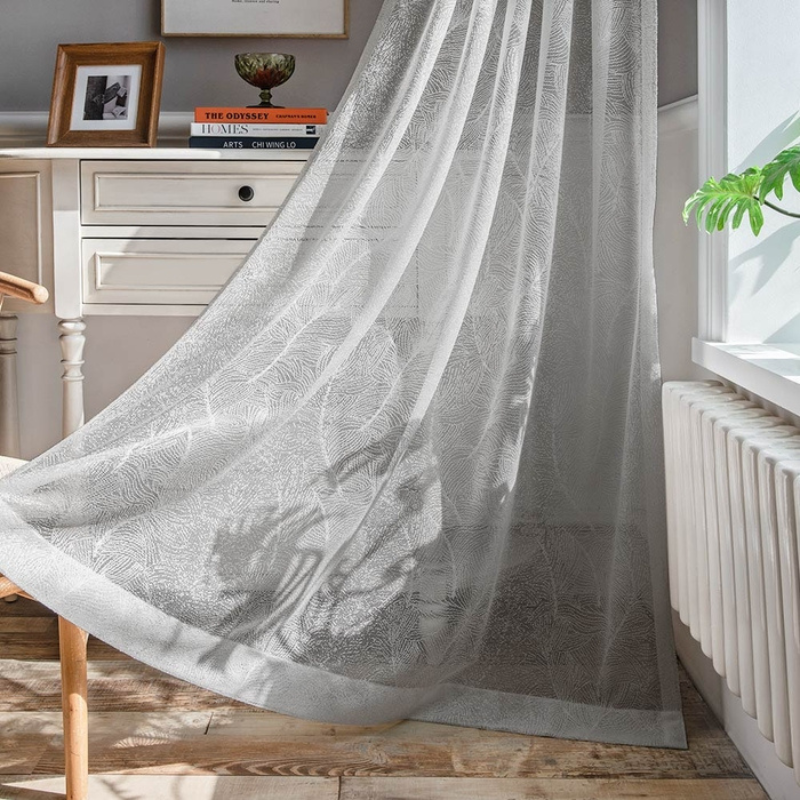 Mia Leaf Pattern Sheer Curtains Pleated