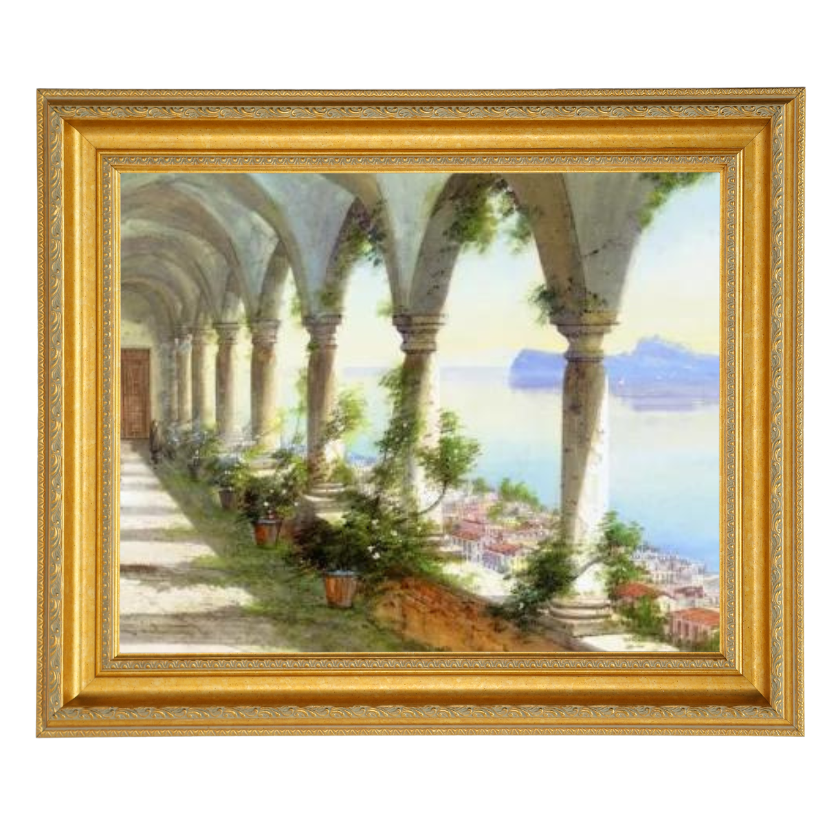 A Colonnade Overlooking the Isle of Capri - Vintage Wall Art Prints Framed  For Living Room