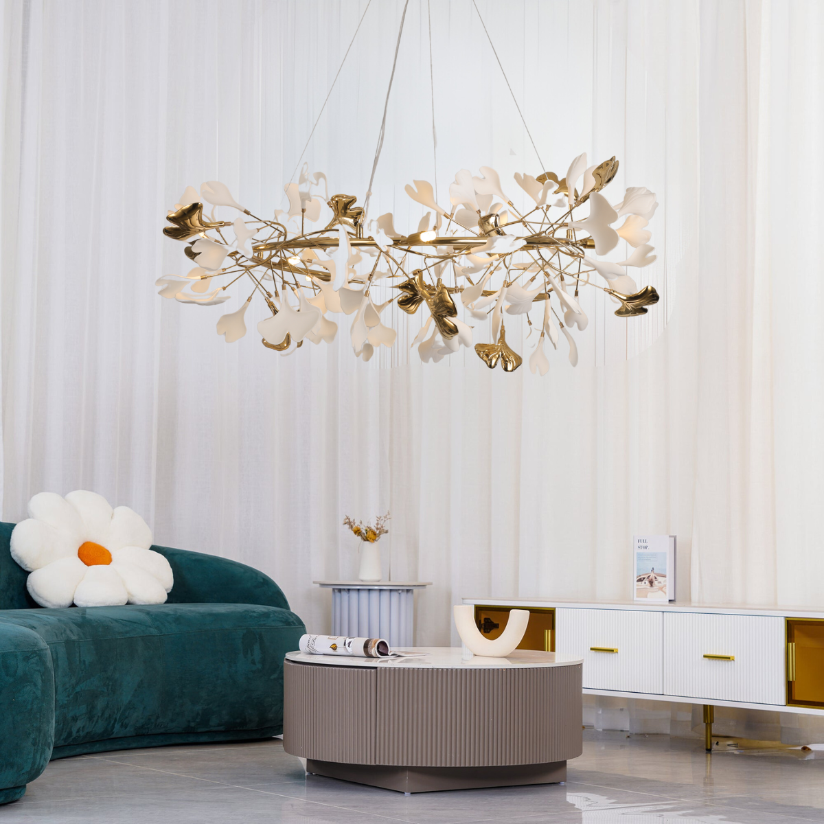 Olivia GinkLuxe Modern Golden LED Chandelier, Metal & Ceramic