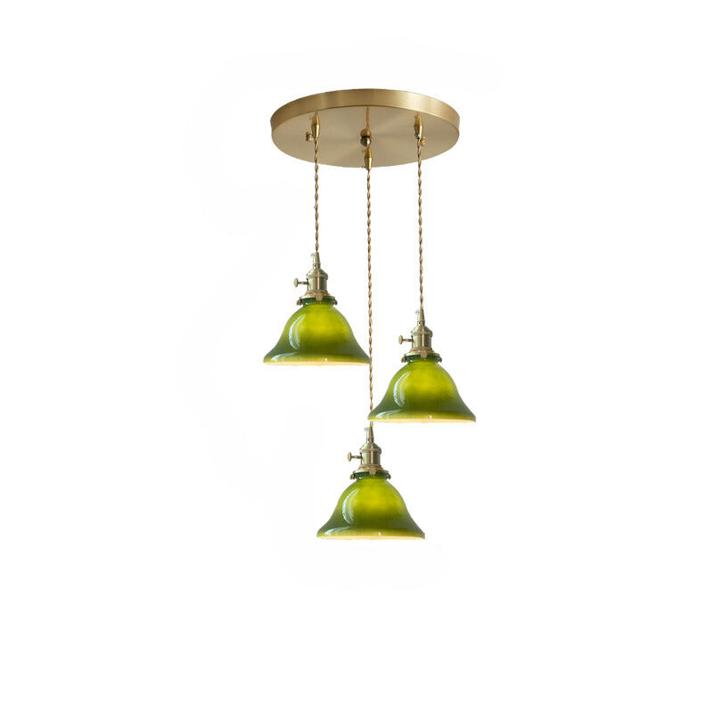 Hailie Rustic Vintage LED Pendant Light Green Copper Glass Dining Room