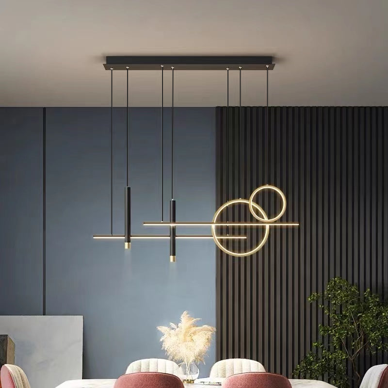 Madina Modern Pendant Light LED, Double Circle, Gold/Black