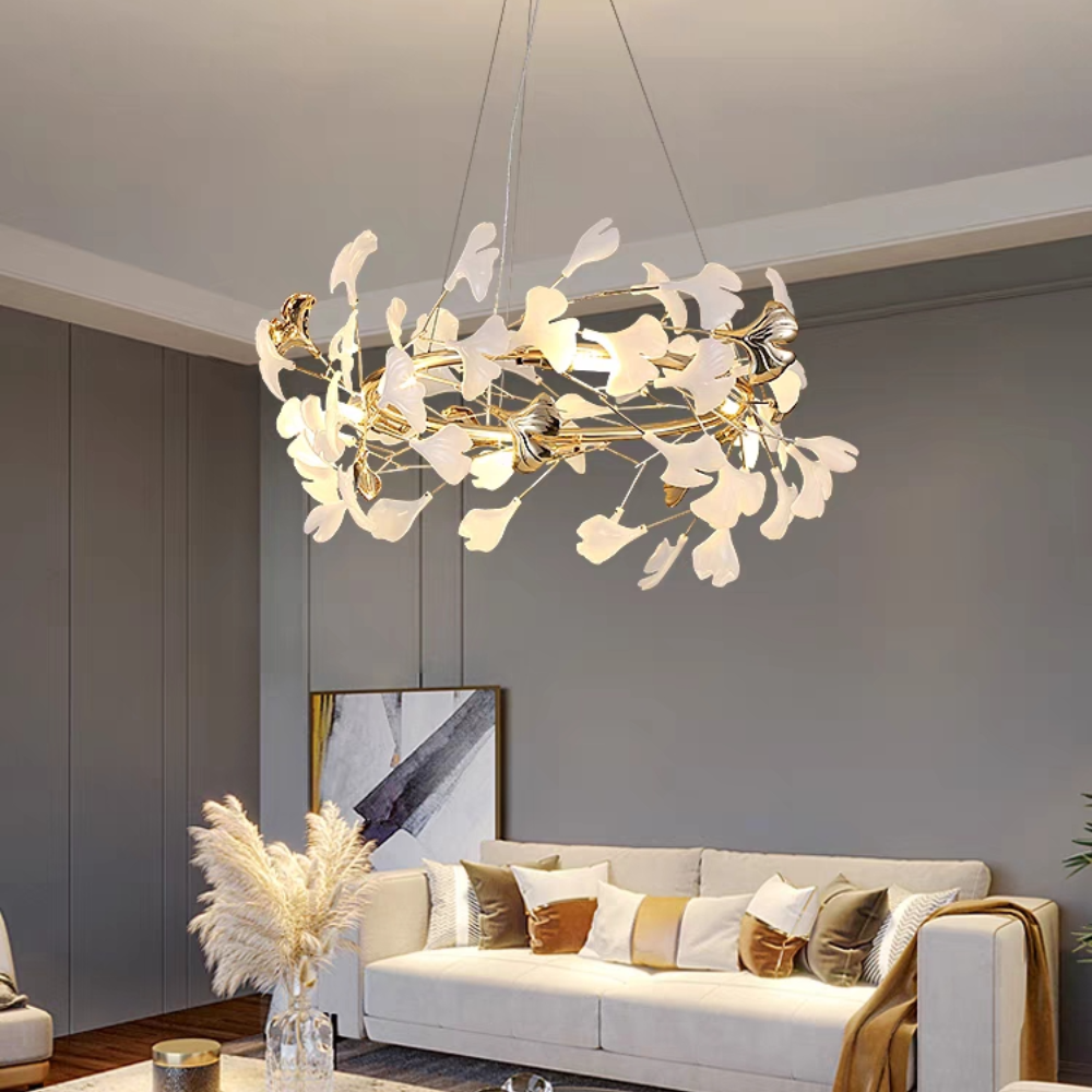 Olivia GinkLuxe Modern Golden LED Chandelier, Metal & Ceramic