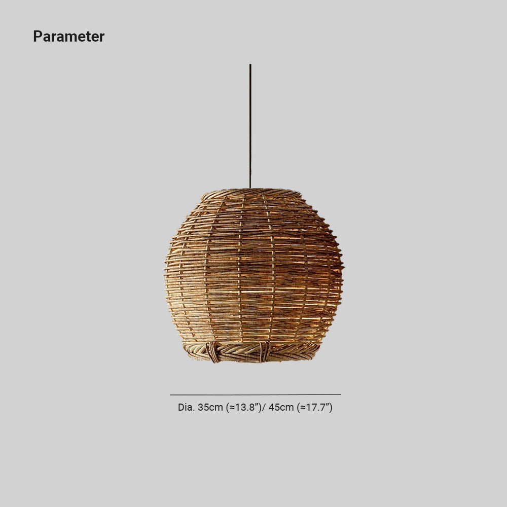 Muto Retro LED Pendant Light Wood Rattan Living Room Restaurant