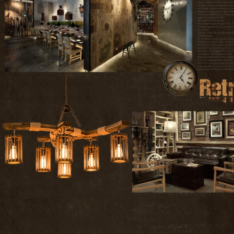 Austin Retro LED Chandelier Wood Restaurant/Living Room/Bar