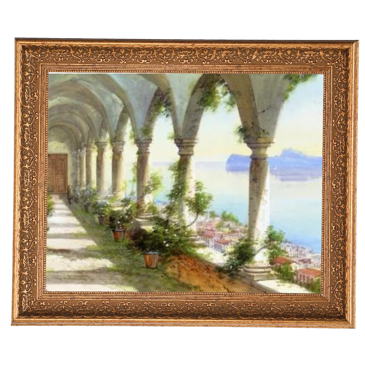 A Colonnade Overlooking the Isle of Capri - Vintage Wall Art Prints Framed  For Living Room
