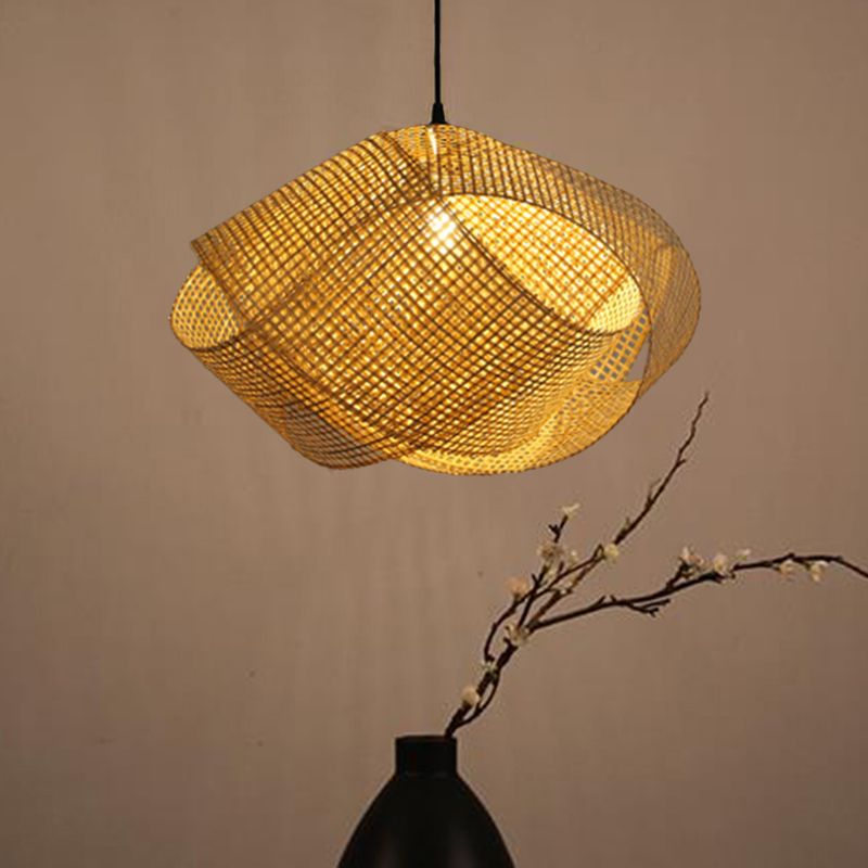 Ritta Modern Twist Rattan Pendant Light Wood Living Room