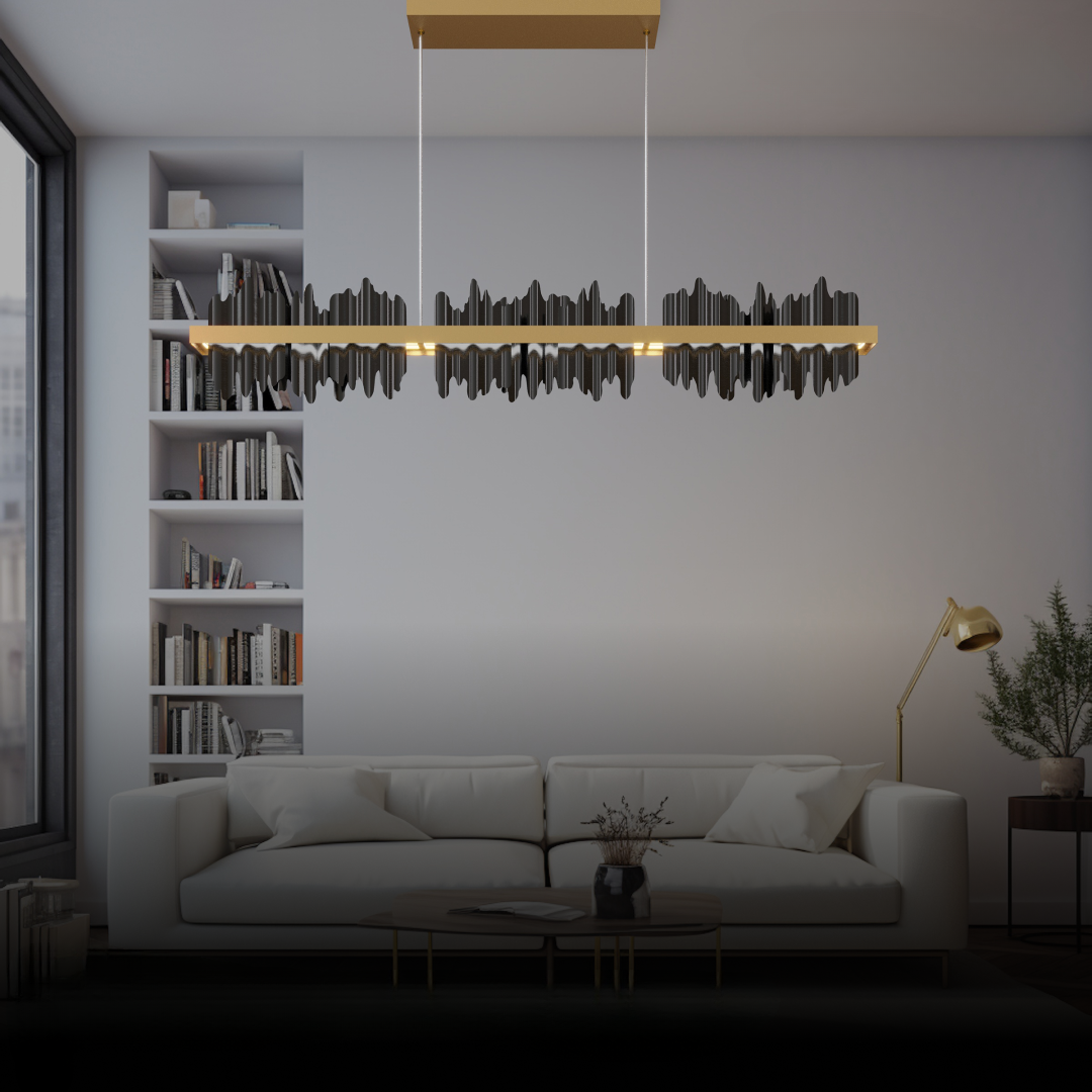 Marilyn Industrial Chandelier Rectangle Metal Gold Black Living Room