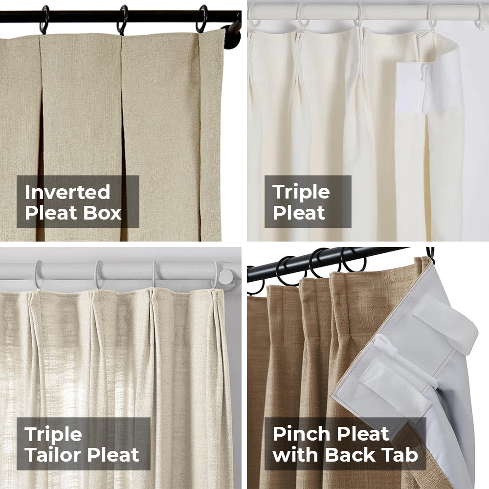 Aira Linen Pleated Modern Window Curtain Panels, 6 Color