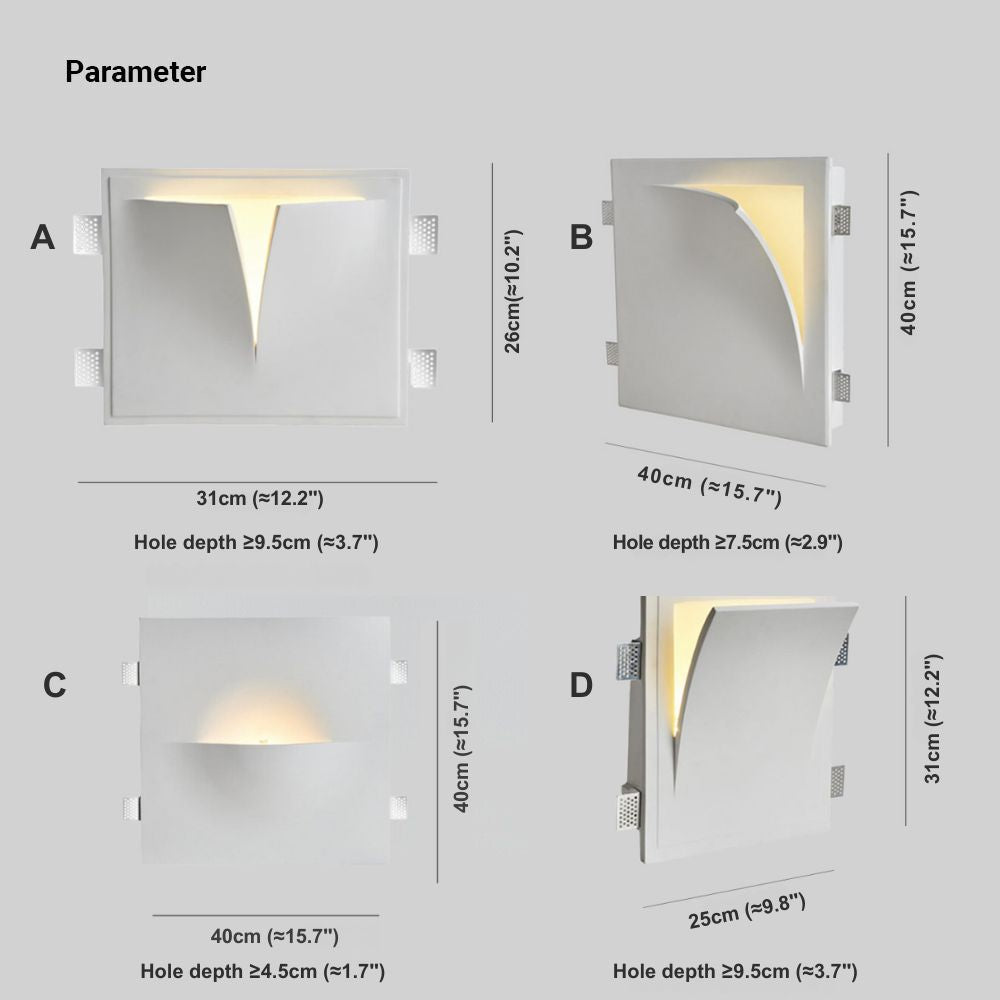 Elif Modern Recessed Metal/Plaster LED Wall Lamp, White