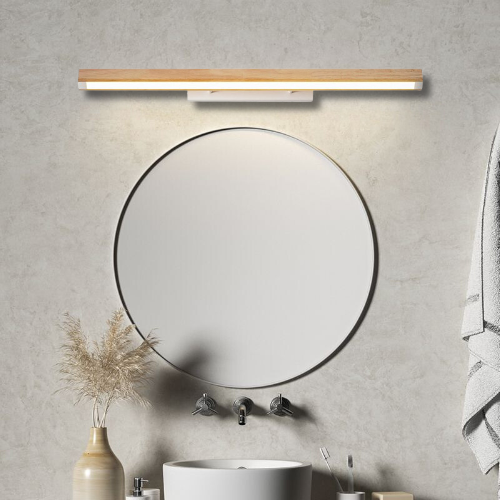 Ozawa Minimalist Linear Wood Vanity Wall Lamp, Bathroom