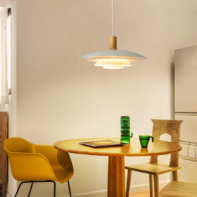 Morandi Modern LED Pendant Light White/Wood Metal Bedroom